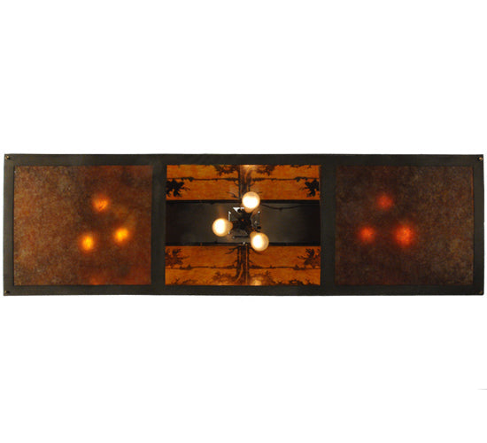 Meyda Lighting Moose at Lake 61" 9-Light Antique Copper Island Pendant Light With Amber Mica Shade Glass