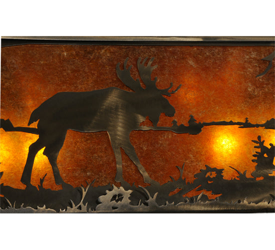 Meyda Lighting Moose at Lake 61" 9-Light Antique Copper Island Pendant Light With Amber Mica Shade Glass