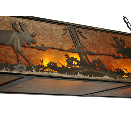 Meyda Lighting Moose at Lake 61" 9-Light Antique Copper Island Pendant Light With Amber Mica Shade Glass