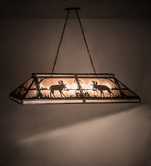 Meyda Lighting Moose at Lake 61" 9-Light Antique Copper Island Pendant Light With Silver Mica Shade Glass
