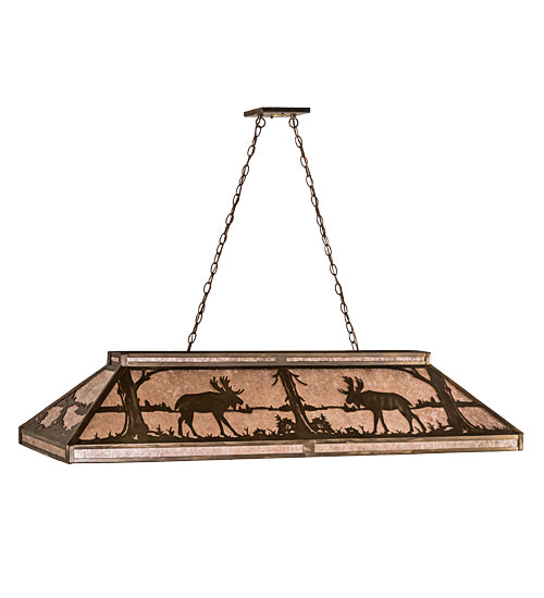 Meyda Lighting Moose at Lake 61" 9-Light Antique Copper Island Pendant Light With Silver Mica Shade Glass