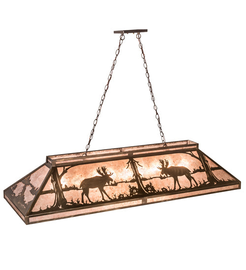 Meyda Lighting Moose at Lake 61" 9-Light Antique Copper Island Pendant Light With Silver Mica Shade Glass