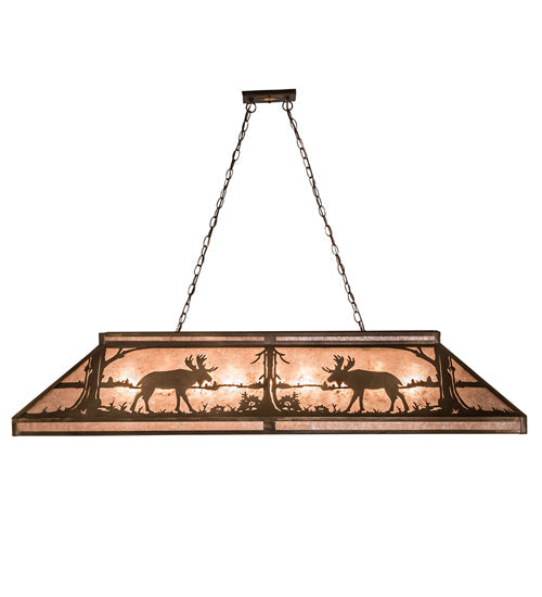 Meyda Lighting Moose at Lake 61" 9-Light Antique Copper Island Pendant Light With Silver Mica Shade Glass