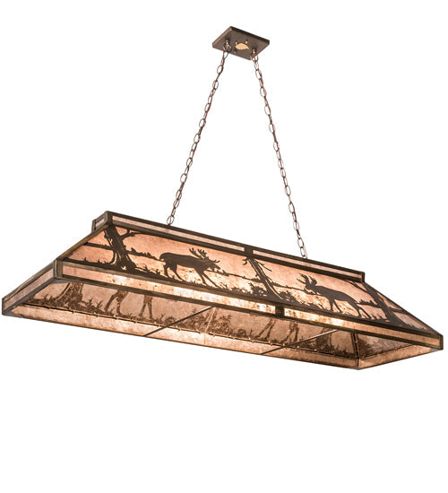 Meyda Lighting Moose at Lake 61" 9-Light Antique Copper Island Pendant Light With Silver Mica Shade Glass