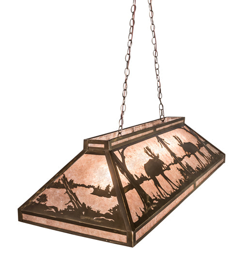 Meyda Lighting Moose at Lake 61" 9-Light Antique Copper Island Pendant Light With Silver Mica Shade Glass