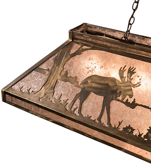 Meyda Lighting Moose at Lake 61" 9-Light Antique Copper Island Pendant Light With Silver Mica Shade Glass