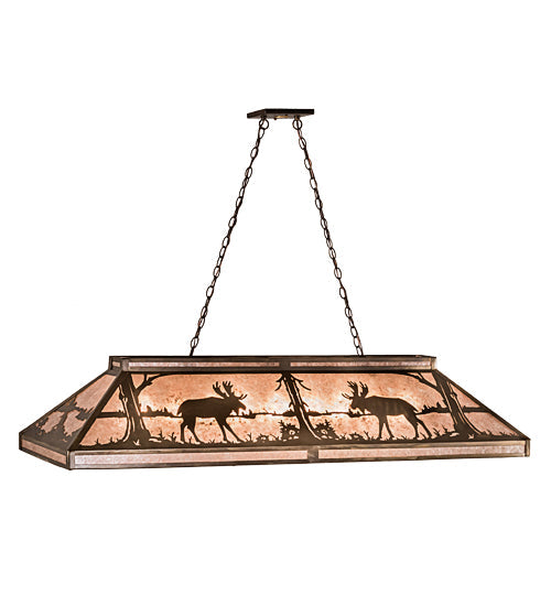 Meyda Lighting Moose at Lake 61" 9-Light Antique Copper Island Pendant Light With Silver Mica Shade Glass