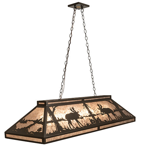 Meyda Lighting Moose at Lake 61" 9-Light Timeless Bronze Island Pendant Light With Silver Mica Shade Glass