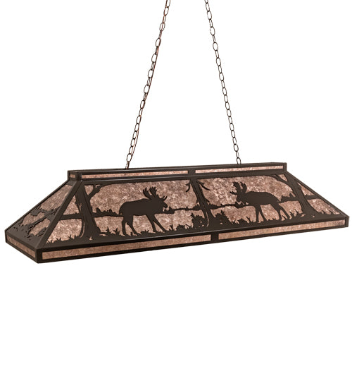 Meyda Lighting Moose at Lake 61" 9-Light Timeless Bronze Island Pendant Light With Silver Mica Shade Glass