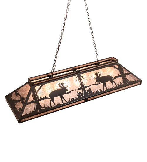 Meyda Lighting Moose at Lake 61" 9-Light Timeless Bronze Island Pendant Light With Silver Mica Shade Glass