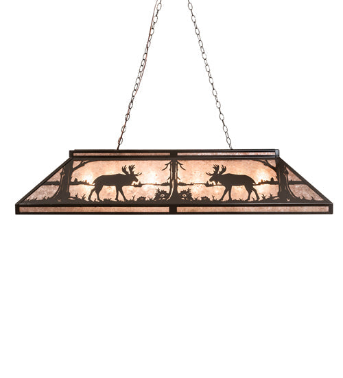 Meyda Lighting Moose at Lake 61" 9-Light Timeless Bronze Island Pendant Light With Silver Mica Shade Glass