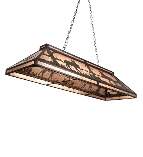 Meyda Lighting Moose at Lake 61" 9-Light Timeless Bronze Island Pendant Light With Silver Mica Shade Glass