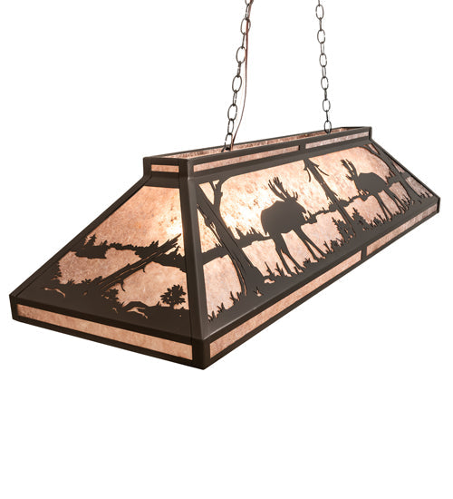 Meyda Lighting Moose at Lake 61" 9-Light Timeless Bronze Island Pendant Light With Silver Mica Shade Glass