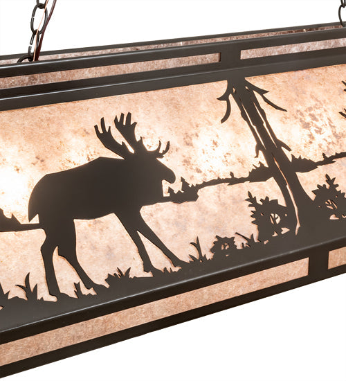 Meyda Lighting Moose at Lake 61" 9-Light Timeless Bronze Island Pendant Light With Silver Mica Shade Glass