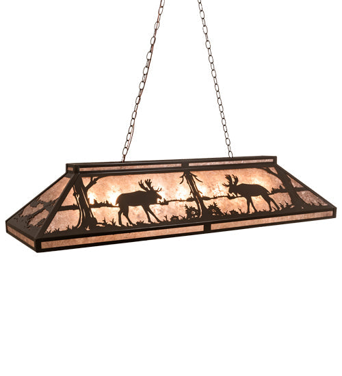 Meyda Lighting Moose at Lake 61" 9-Light Timeless Bronze Island Pendant Light With Silver Mica Shade Glass