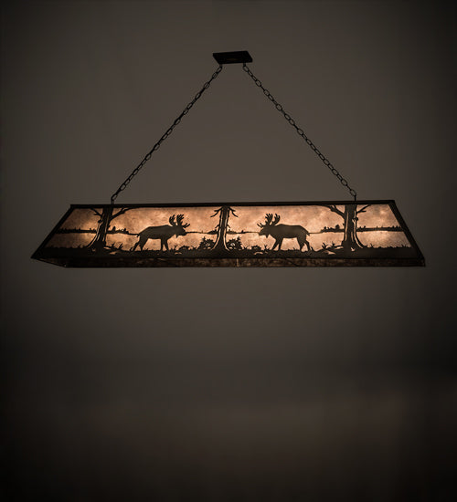 Meyda Lighting Moose at Lake 72" 11-Light Antique Copper Island Pendant Light With Silver Shade Glass