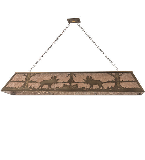 Meyda Lighting Moose at Lake 72" 11-Light Antique Copper Island Pendant Light With Silver Shade Glass