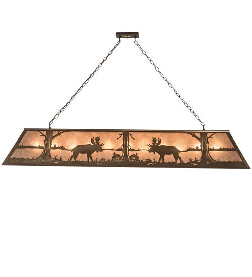 Meyda Lighting Moose at Lake 72" 11-Light Antique Copper Island Pendant Light With Silver Shade Glass