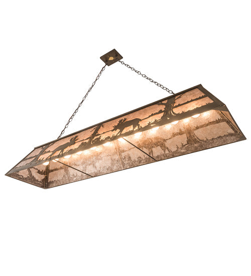 Meyda Lighting Moose at Lake 72" 11-Light Antique Copper Island Pendant Light With Silver Shade Glass