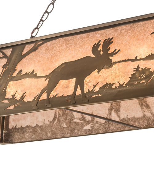Meyda Lighting Moose at Lake 72" 11-Light Antique Copper Island Pendant Light With Silver Shade Glass