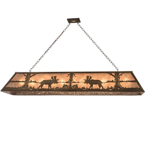 Meyda Lighting Moose at Lake 72" 11-Light Antique Copper Island Pendant Light With Silver Shade Glass