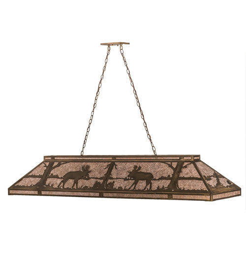 Meyda Lighting Moose at Lake 72" 9-Light Antique Copper Island Pendant Light With Silver Mica Shade Glass