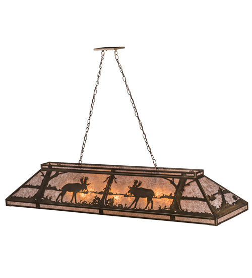 Meyda Lighting Moose at Lake 72" 9-Light Antique Copper Island Pendant Light With Silver Mica Shade Glass