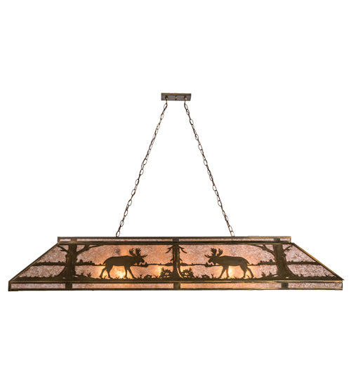 Meyda Lighting Moose at Lake 72" 9-Light Antique Copper Island Pendant Light With Silver Mica Shade Glass