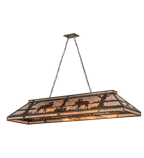 Meyda Lighting Moose at Lake 72" 9-Light Antique Copper Island Pendant Light With Silver Mica Shade Glass