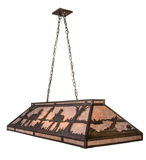 Meyda Lighting Moose at Lake 72" 9-Light Antique Copper Island Pendant Light With Silver Mica Shade Glass
