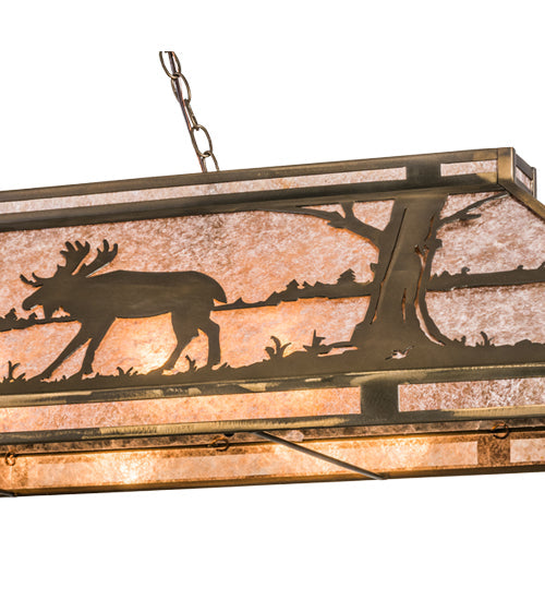 Meyda Lighting Moose at Lake 72" 9-Light Antique Copper Island Pendant Light With Silver Mica Shade Glass