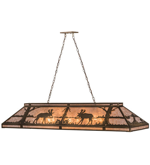 Meyda Lighting Moose at Lake 72" 9-Light Antique Copper Island Pendant Light With Silver Mica Shade Glass
