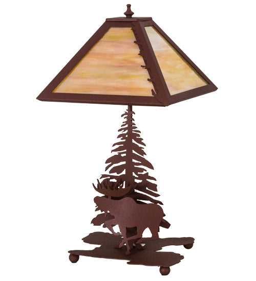 Meyda Lighting Moose on the Loose 21" 2-Light Rust Table Lamp With Beige Iridescent Shade Glass