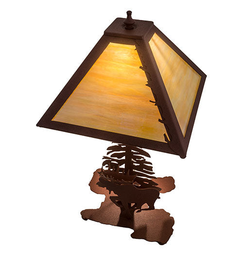 Meyda Lighting Moose on the Loose 21" 2-Light Rust Table Lamp With Beige Iridescent Shade Glass