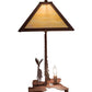 Meyda Lighting Moose on the Loose 21" 2-Light Rust Table Lamp With Beige Iridescent Shade Glass