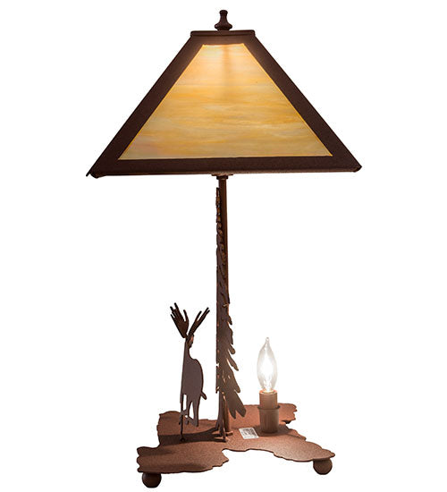 Meyda Lighting Moose on the Loose 21" 2-Light Rust Table Lamp With Beige Iridescent Shade Glass