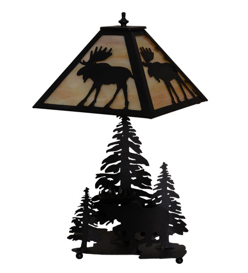 Meyda Lighting Moose on the Loose 21" 2-Light Textured Black Table Lamp With Beige Iridescent Shade Glass
