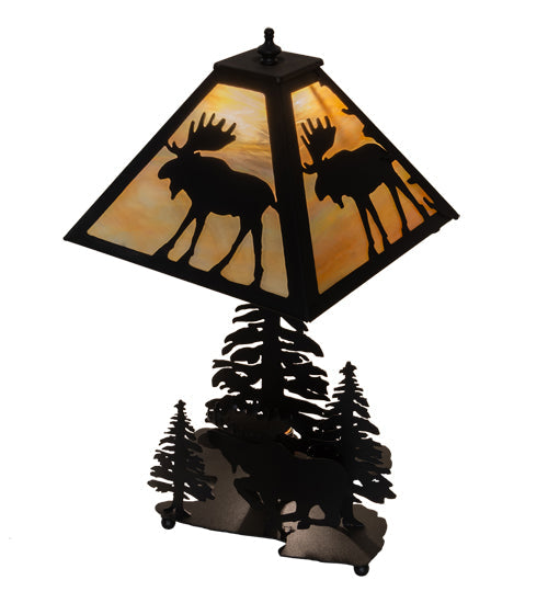 Meyda Lighting Moose on the Loose 21" 2-Light Textured Black Table Lamp With Beige Iridescent Shade Glass