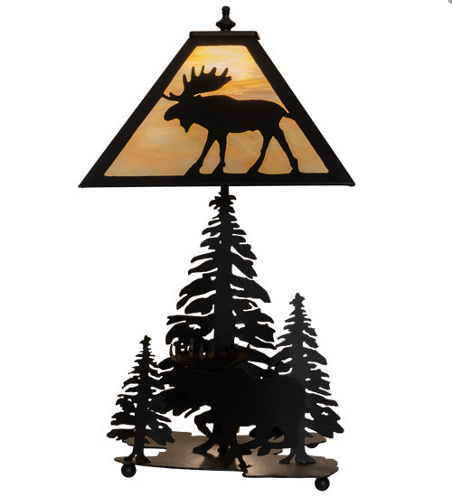 Meyda Lighting Moose on the Loose 21" 2-Light Textured Black Table Lamp With Beige Iridescent Shade Glass