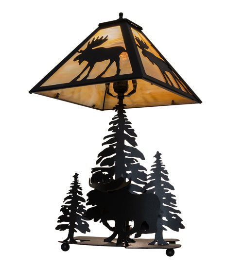 Meyda Lighting Moose on the Loose 21" 2-Light Textured Black Table Lamp With Beige Iridescent Shade Glass