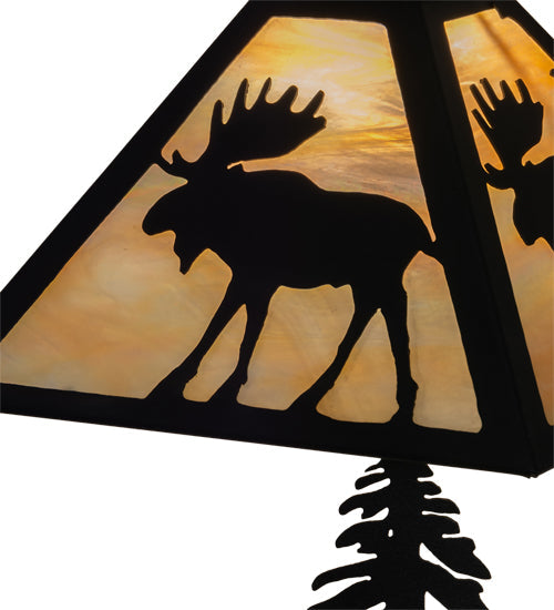 Meyda Lighting Moose on the Loose 21" 2-Light Textured Black Table Lamp With Beige Iridescent Shade Glass