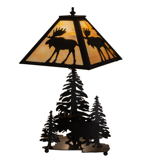 Meyda Lighting Moose on the Loose 21" 2-Light Textured Black Table Lamp With Beige Iridescent Shade Glass