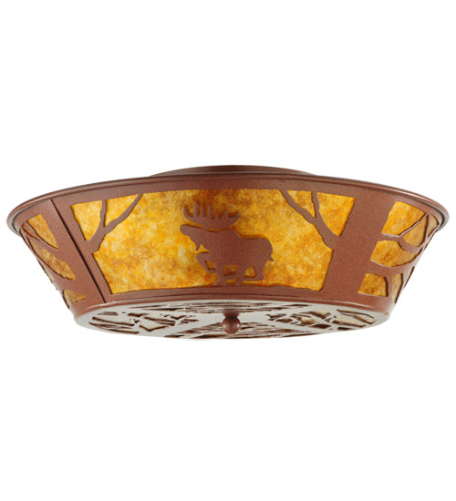 Meyda Lighting Moose on the Loose 22" 4-Light Rust Flush Mount Light With Amber Mica Shade Glass