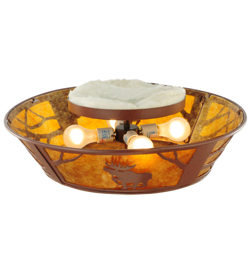Meyda Lighting Moose on the Loose 22" 4-Light Rust Flush Mount Light With Amber Mica Shade Glass