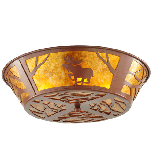 Meyda Lighting Moose on the Loose 22" 4-Light Rust Flush Mount Light With Amber Mica Shade Glass