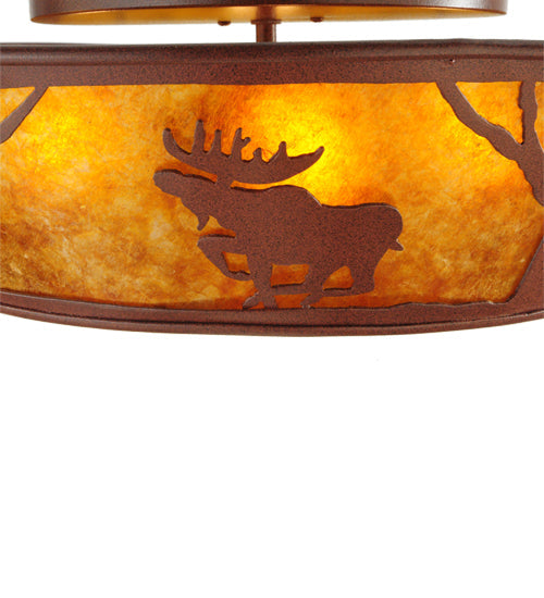 Meyda Lighting Moose on the Loose 22" 4-Light Rust Flush Mount Light With Amber Mica Shade Glass