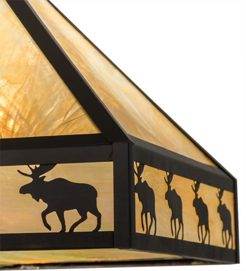 Meyda Lighting Moose on the Loose 23" 3-Light Craftsman Brown Pendant Light With Beige Iridescent Shade Glass