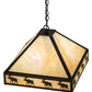 Meyda Lighting Moose on the Loose 23" 3-Light Craftsman Brown Pendant Light With Beige Iridescent Shade Glass