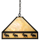 Meyda Lighting Moose on the Loose 23" 3-Light Craftsman Brown Pendant Light With Beige Iridescent Shade Glass