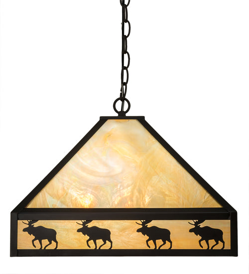 Meyda Lighting Moose on the Loose 23" 3-Light Craftsman Brown Pendant Light With Beige Iridescent Shade Glass
